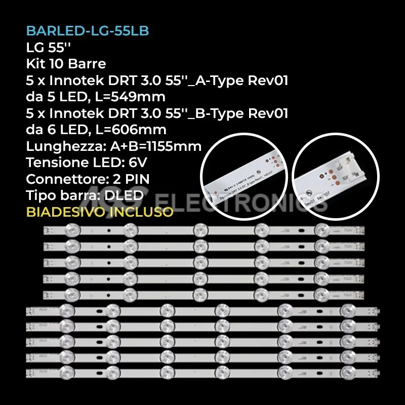 kit 10 barre LED retroilluminazione per LG 55 pollici modello 55LB582V