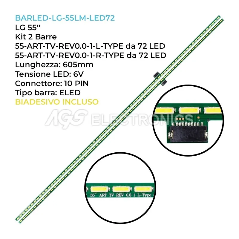 kit 2 barre LED retroilluminazione per LG 55 pollici modello 55LM765T