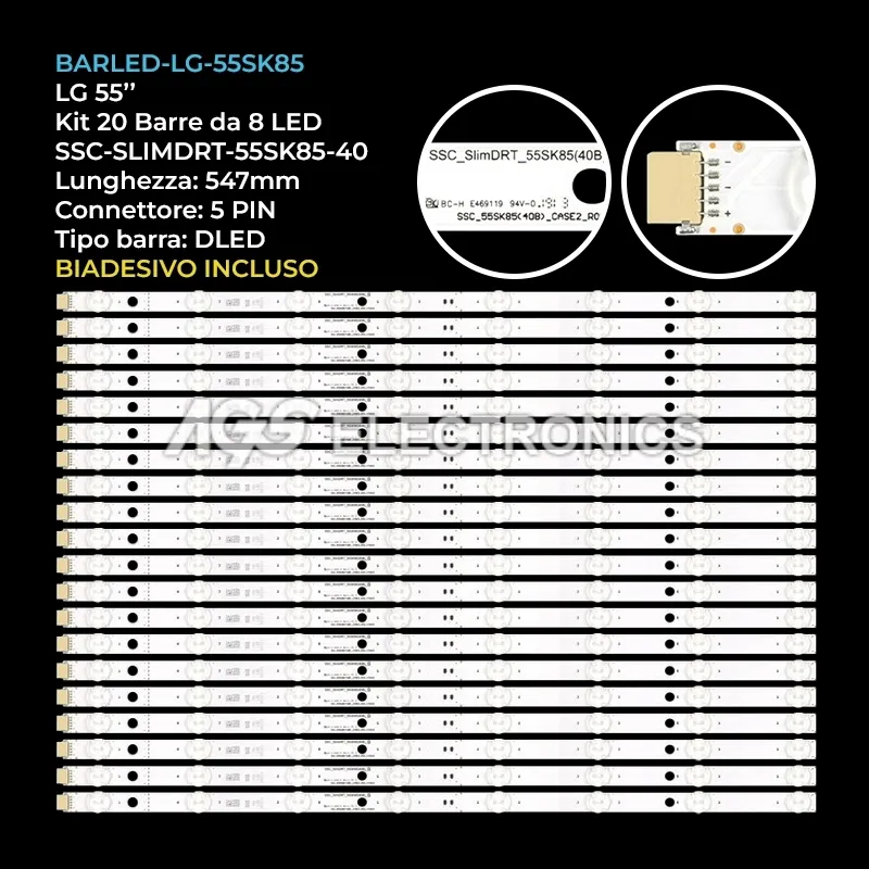 kit 20 barre LED retroilluminazione per LG 55 pollici modello 55SK8500PSA