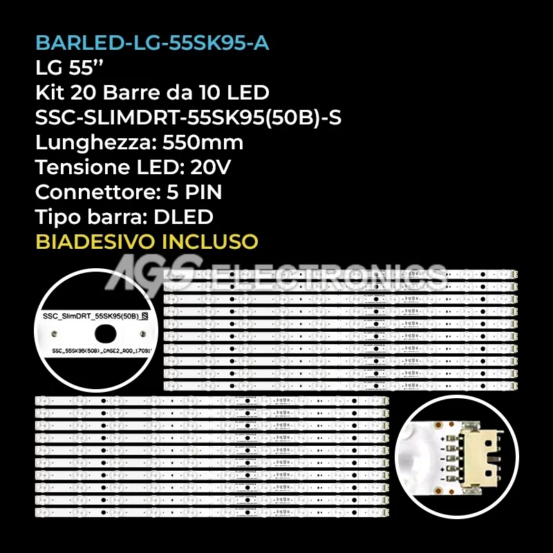 kit 20 barre LED retroilluminazione per LG 55 pollici modello 55SK9800PLA