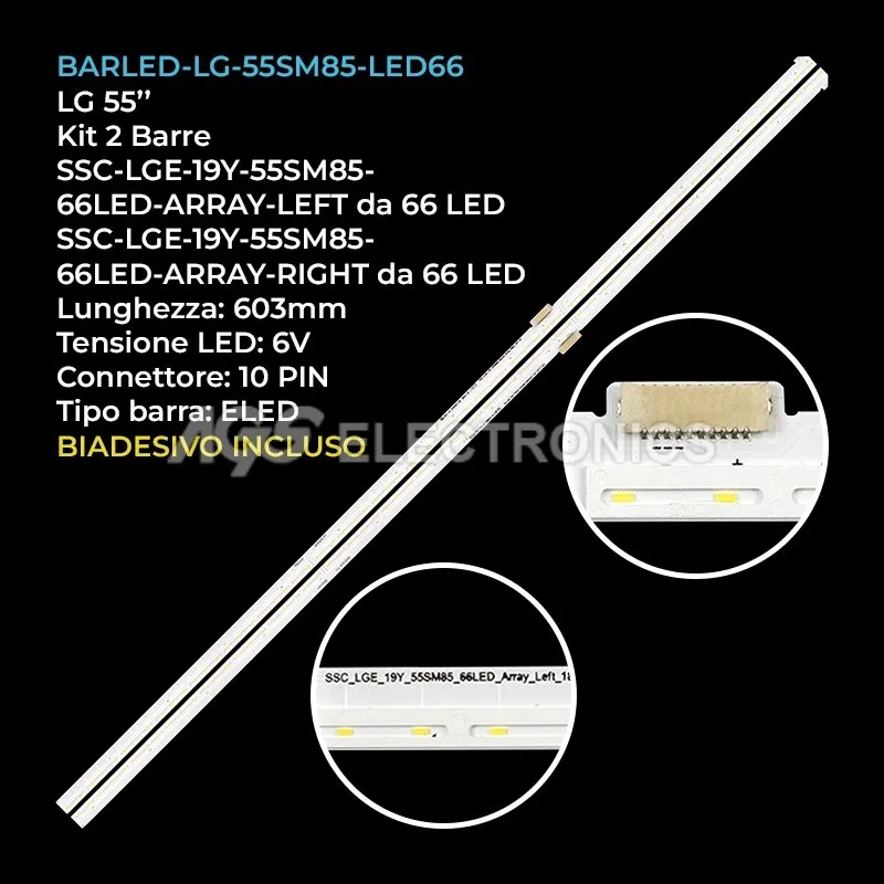 kit 2 barre LED retroilluminazione per LG 55 pollici modello 55NANO809PA