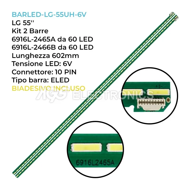 kit 2 barre LED retroilluminazione per LG 55 pollici modello 55UH7900