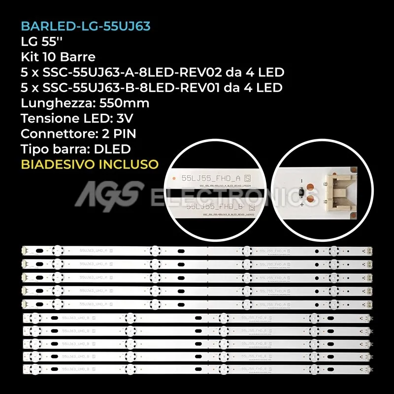 kit 10 barre LED retroilluminazione per LG 55 pollici modello 55LV751HGA