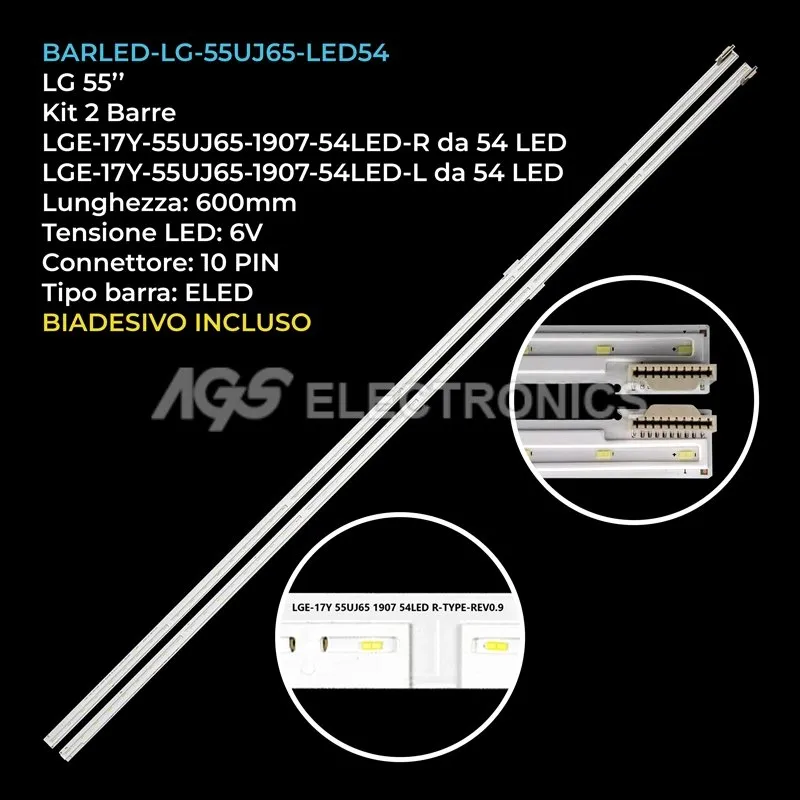 kit 2 barre LED retroilluminazione per LG 55 pollici modello 55UJ7507