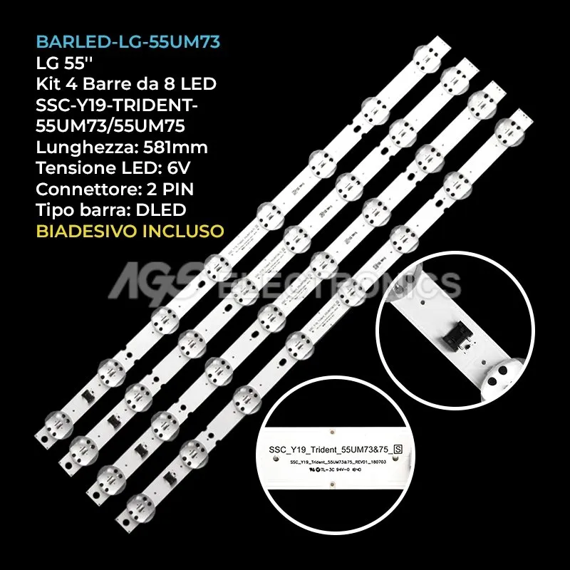 kit 4 barre LED retroilluminazione per LG 55 pollici modello 55UN74006LB