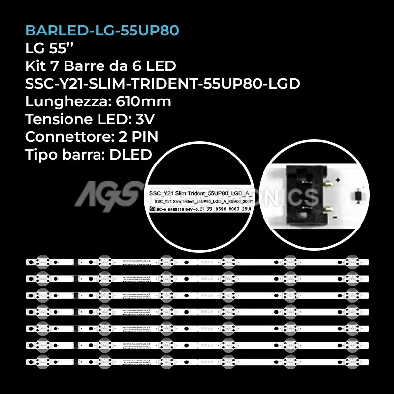 kit 7 barre LED retroilluminazione per LG 55 pollici pannello HV550QUBF1D