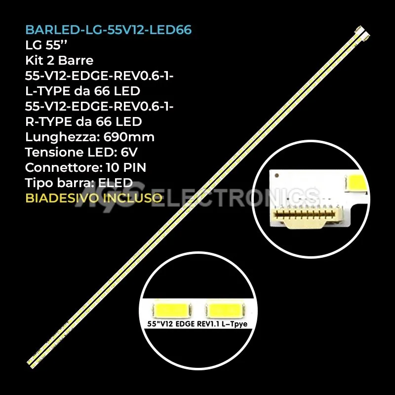 kit 2 barre LED retroilluminazione per LG 55 pollici modello 55LM5850