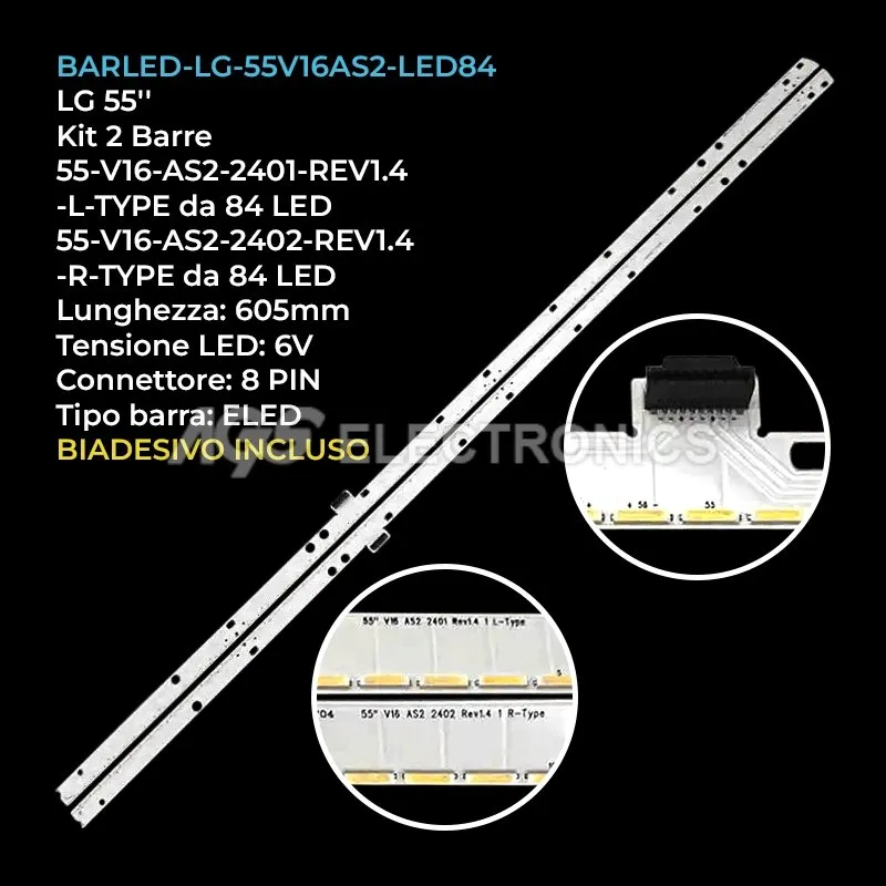 kit 2 barre LED retroilluminazione per LG 55 pollici modello 55UH950V