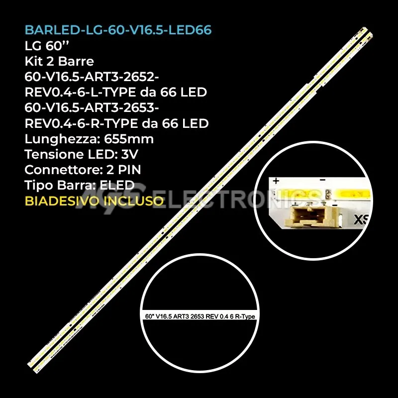 kit 2 barre LED retroilluminazione per LG 60 pollici pannello LC600EGEFJM1