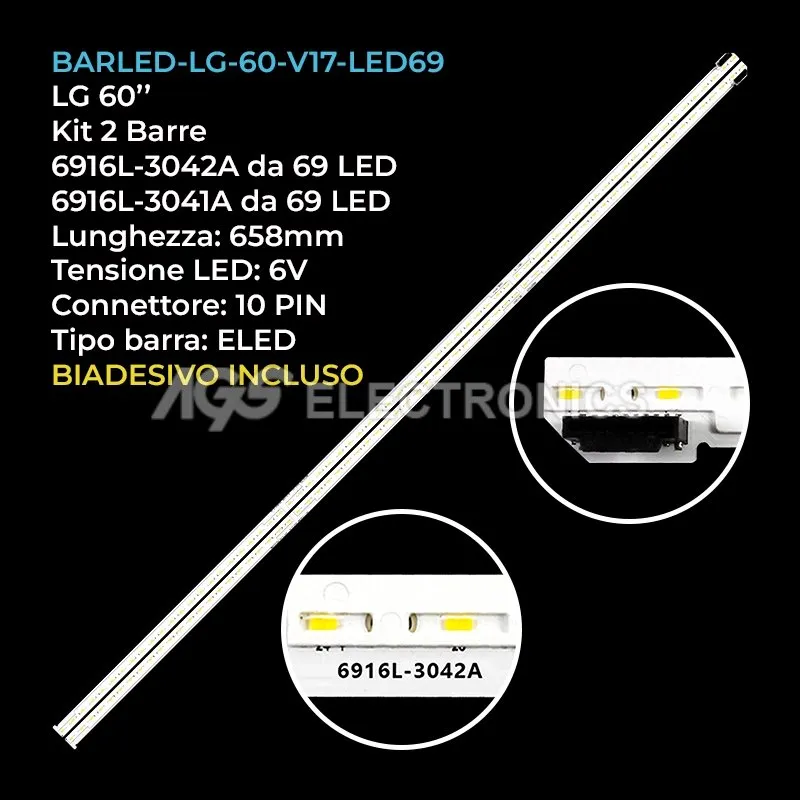 kit 2 barre LED retroilluminazione per LG 60 pollici modello 60UJ7588