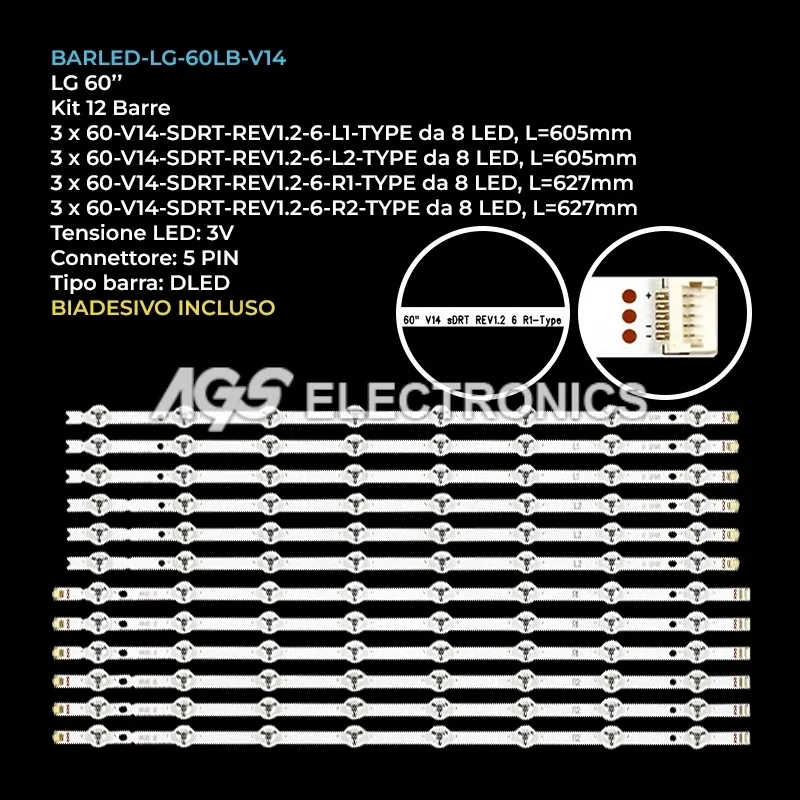 kit 12 barre LED retroilluminazione per LG 60 pollici modello 60LB580U