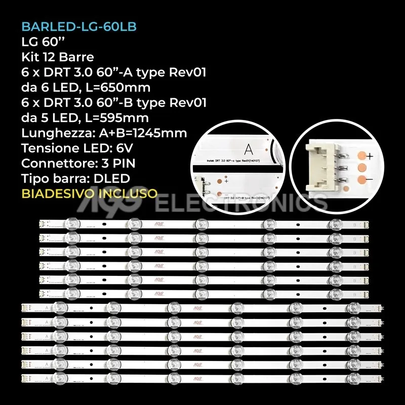 kit 12 barre LED retroilluminazione per LG 60 pollici pannello LC600DUFFGP2