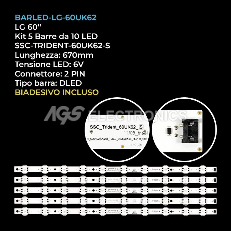 kit 5 barre LED retroilluminazione per LG 60 pollici modello 60UK6090PUA