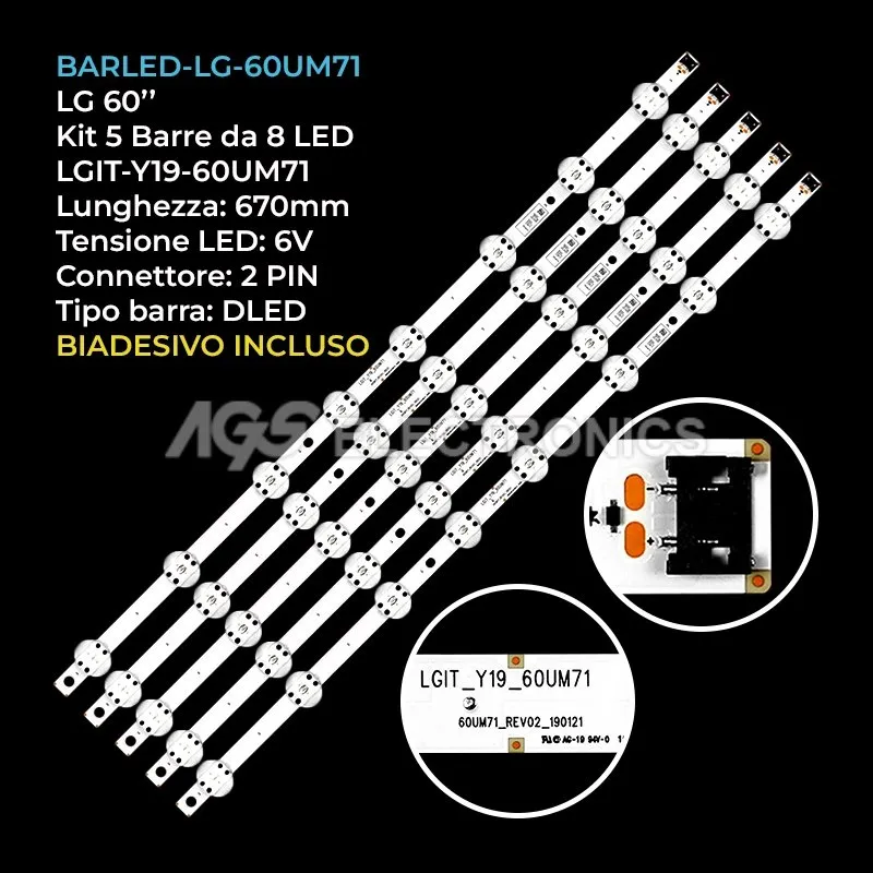 kit 5 barre LED retroilluminazione per LG 60 pollici modello 60UM7100PLBAEK