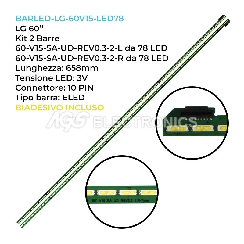 kit 2 barre LED retroilluminazione per LG 60 pollici modello 60UF8500