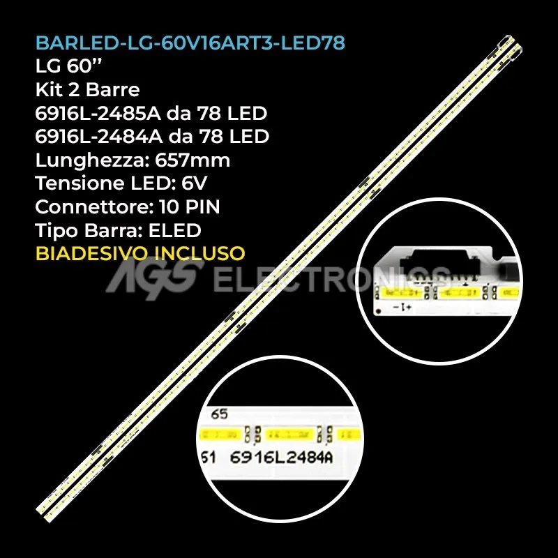 kit 2 barre LED retroilluminazione per LG 60 pollici modello 60UH770T