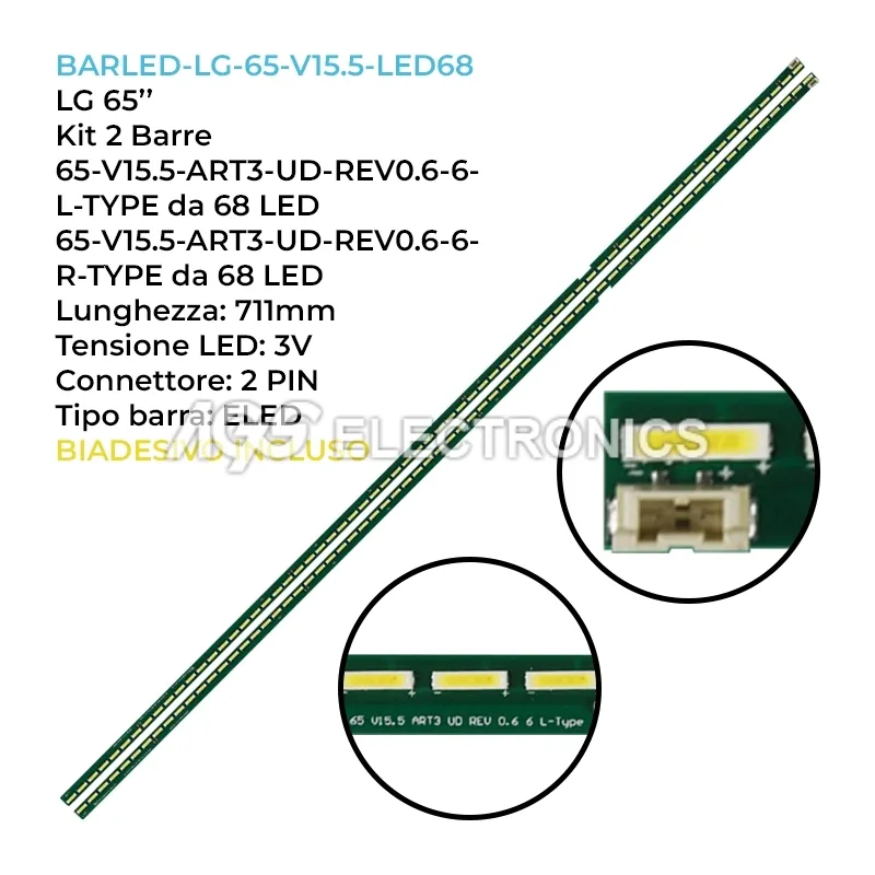 kit 2 barre LED retroilluminazione per LG 65 pollici modello 65UH6211