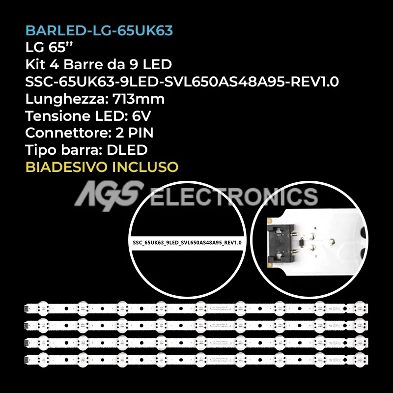 kit 4 barre LED retroilluminazione per LG 65 pollici modello 65UK6300PLBAEK
