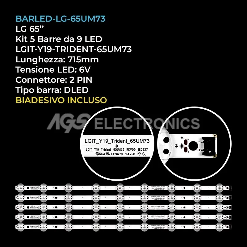 kit 5 barre LED retroilluminazione per LG 65 pollici modello 65UP75003LF