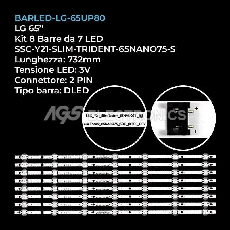 kit 8 barre LED retroilluminazione per LG 65 pollici modello 65UP78006LB