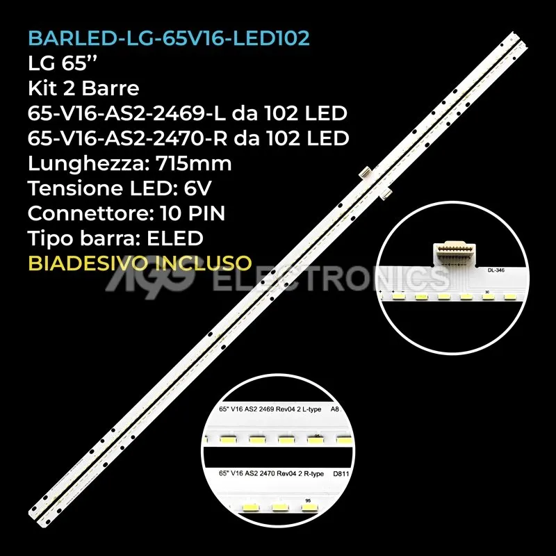 kit 2 barre LED retroilluminazione per LG 65 pollici pannello LC650EQFYJF2