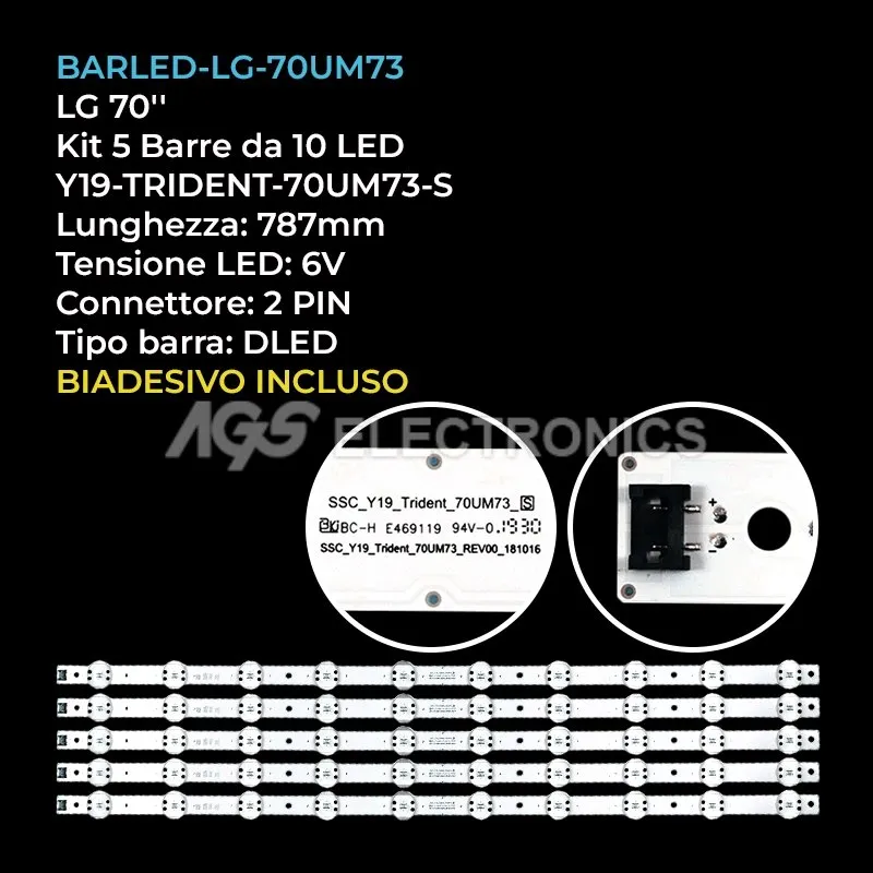 kit 5 barre LED retroilluminazione per LG 70 pollici modello 70UN71006LA