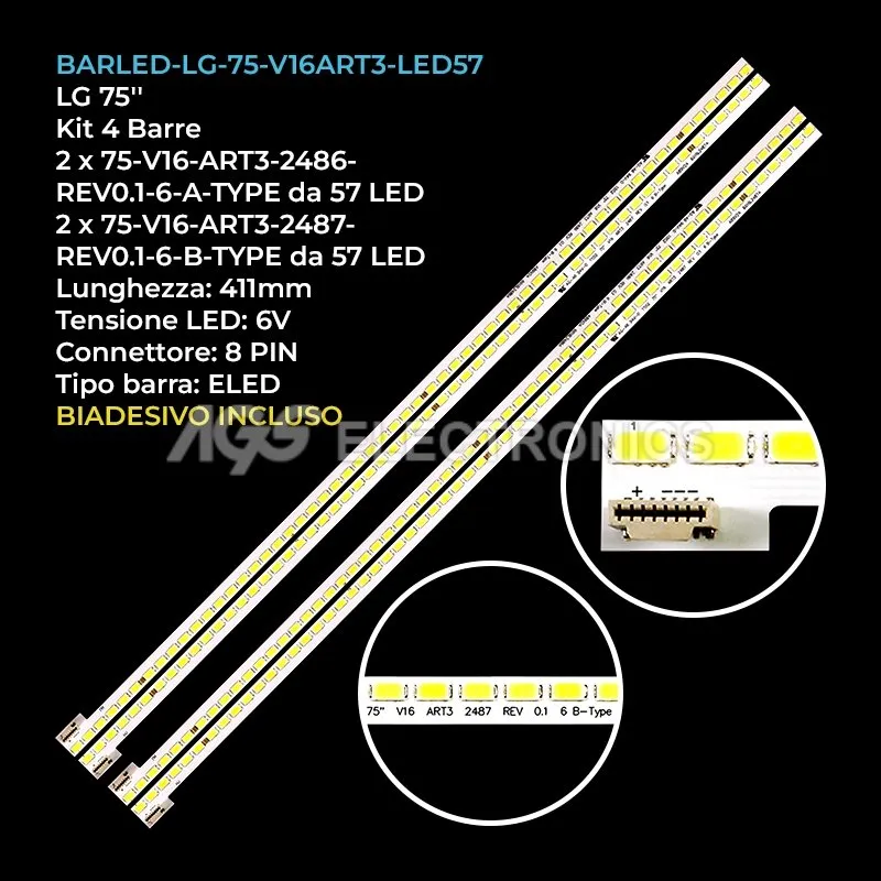 kit 4 barre LED retroilluminazione per LG 75 pollici modello 75SJ95