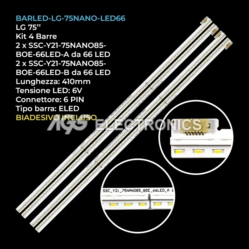 kit 4 barre LED retroilluminazione per LG 75 pollici modello 75NAN085TPA