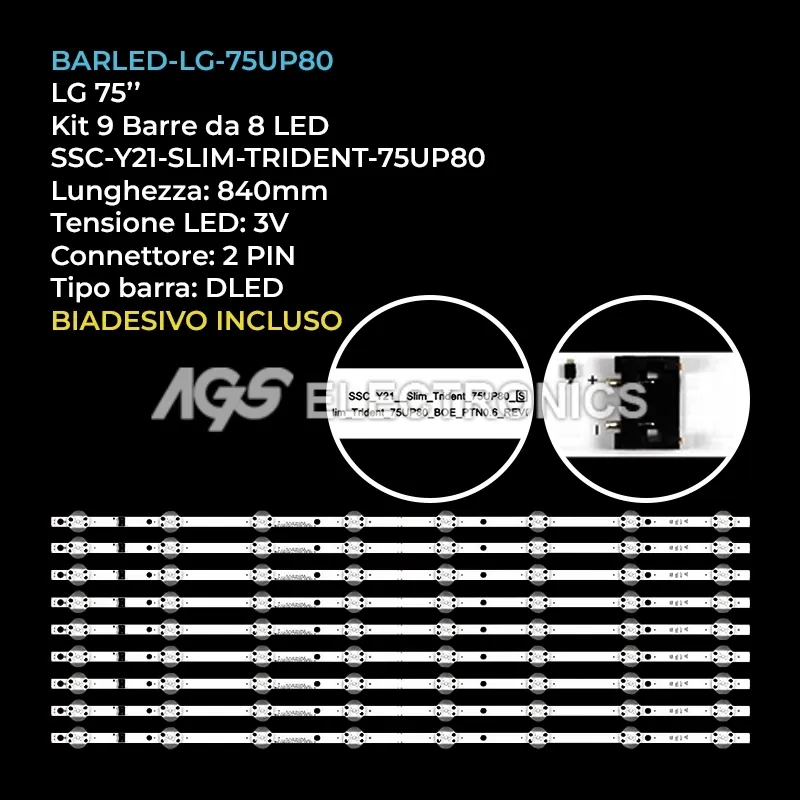 kit 9 barre LED retroilluminazione per LG 75 pollici modello 75NANO753PA