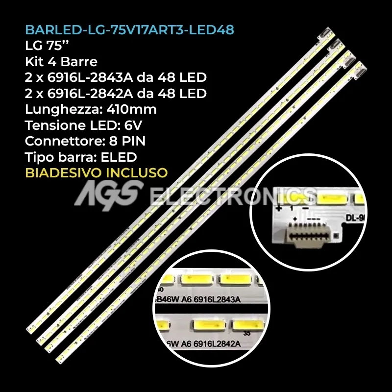 kit 4 barre LED retroilluminazione per LG 75 pollici modello 75UV340V