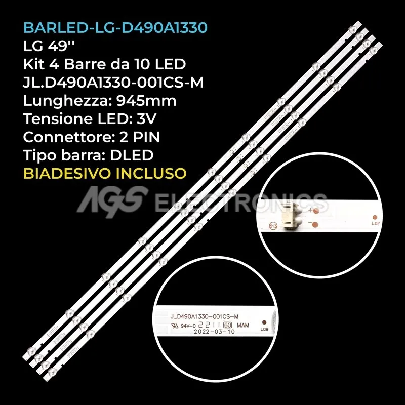 kit 4 barre LED retroilluminazione per LG 49 pollici modello 49UJ6200UACUSYLH
