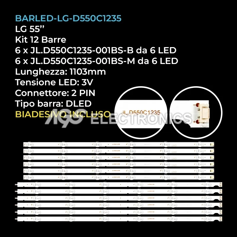 kit 12 barre LED retroilluminazione per LG 55 pollici modello 55UJ634V