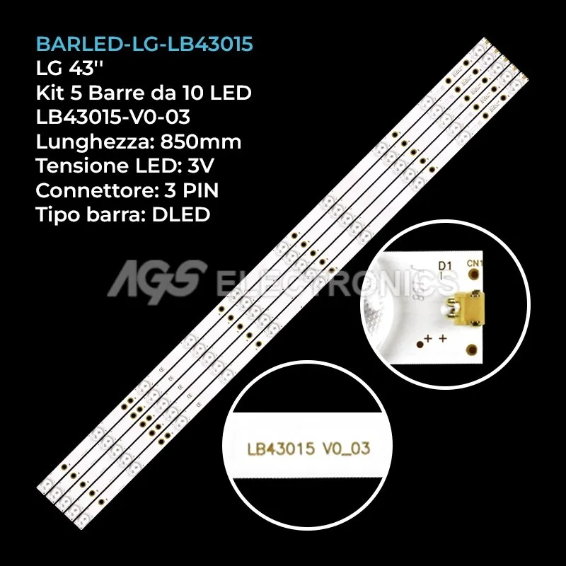 kit 5 barre LED retroilluminazione per LG 43 pollici modello 43LK5000PLA