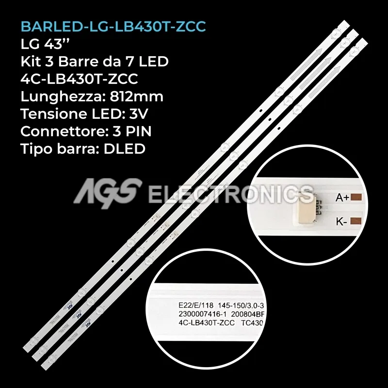 kit 3 barre LED retroilluminazione per LG 43 pollici modello 43UN70006LA