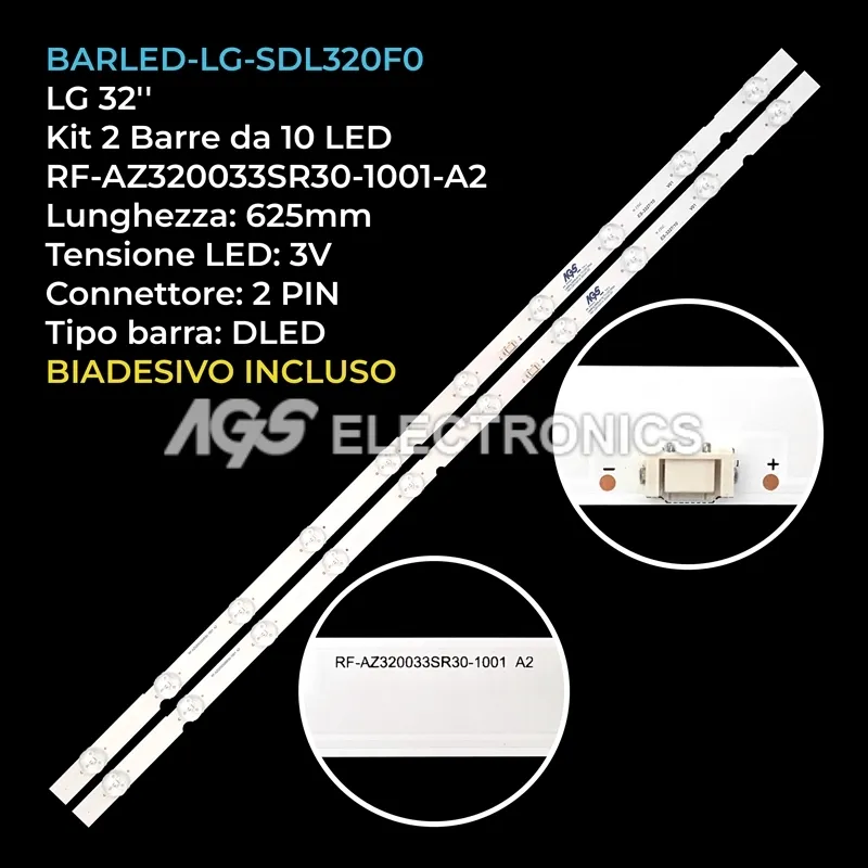 kit 2 barre LED retroilluminazione per LG 32 pollici modello 32LQ63006LABPIKLJP