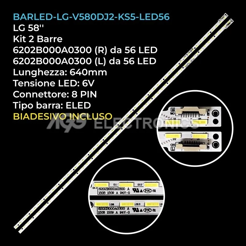 kit 2 barre LED retroilluminazione per Hisense 58 pollici modello LED58K700U