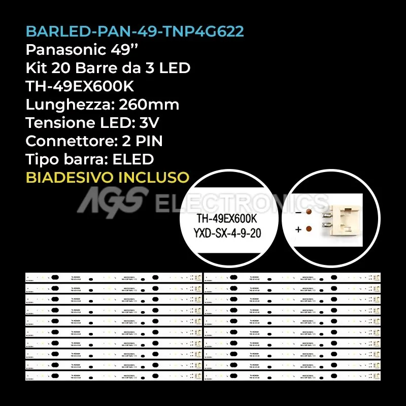 kit 20 barre LED retroilluminazione per Panasonic 49 pollici modello TX49EX633E