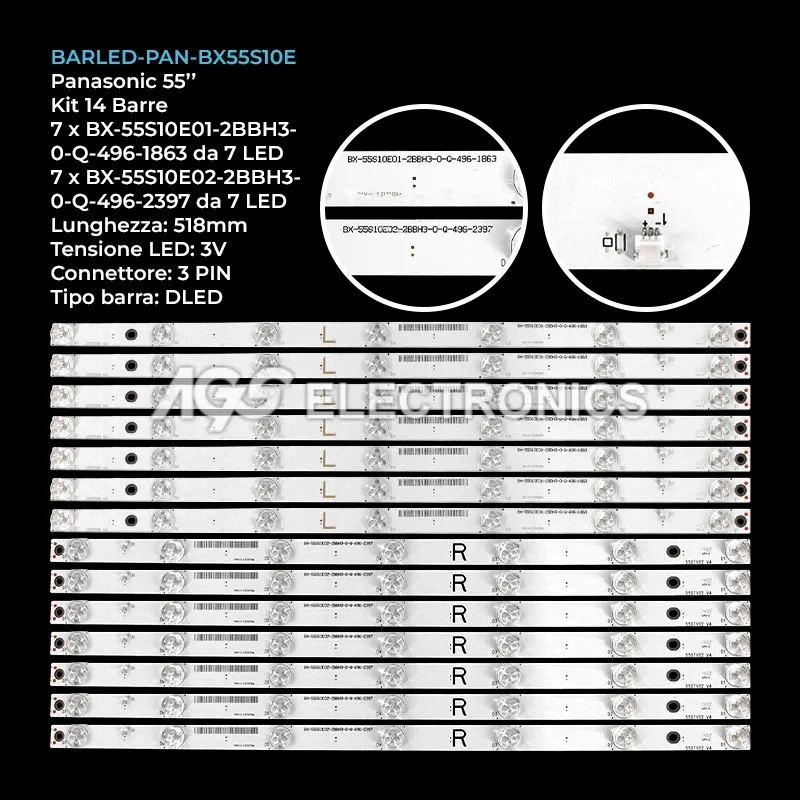 kit 14 barre LED retroilluminazione per Panasonic 55 pollici modello TX55AX630E