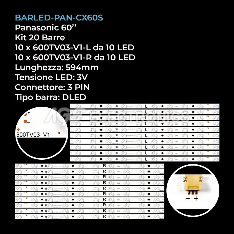 kit 20 barre LED retroilluminazione per Panasonic 60 pollici modello CX60S02E02