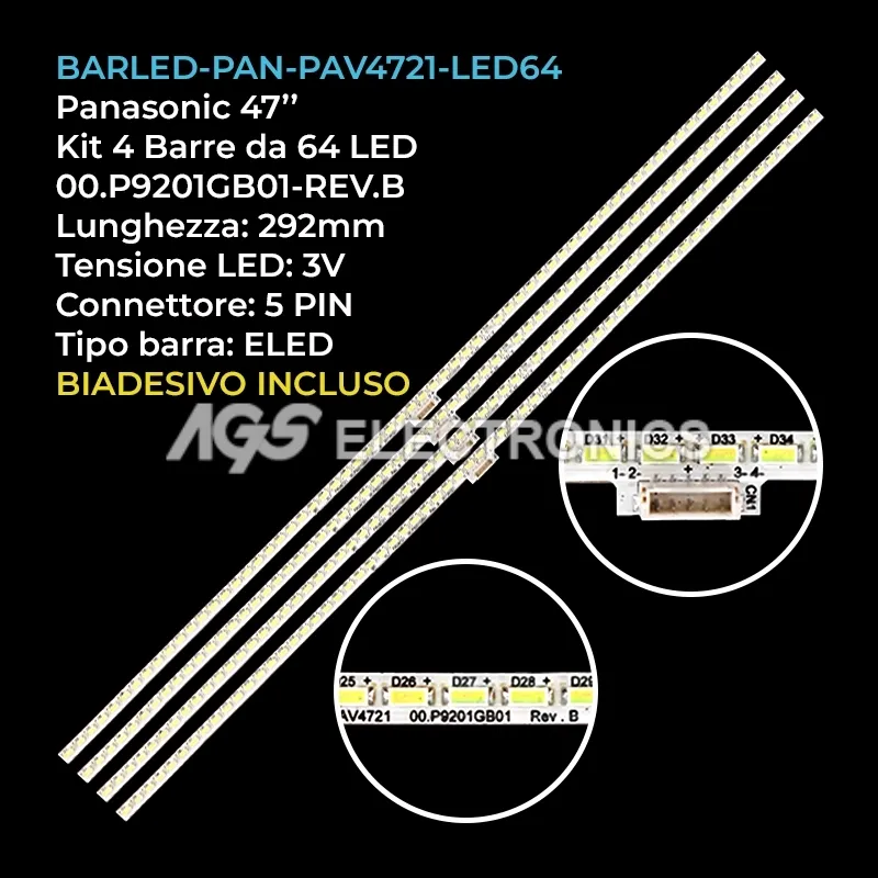 kit 4 barre LED retroilluminazione per Panasonic 47 pollici modello TXL47WT65B