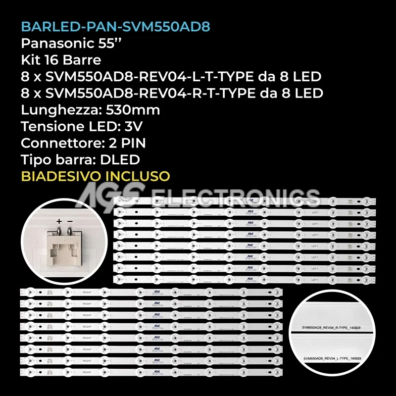 kit 16 barre LED retroilluminazione per Panasonic 55 pollici modello TX55CS630E