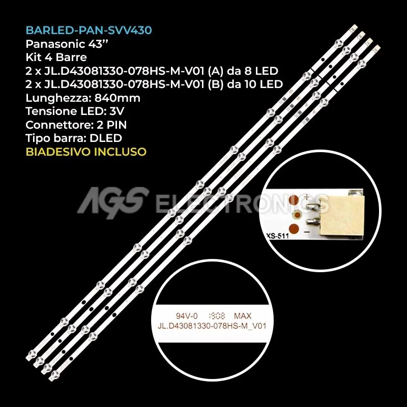 kit 4 barre LED retroilluminazione per Seg 43 pollici modello 43SBU720