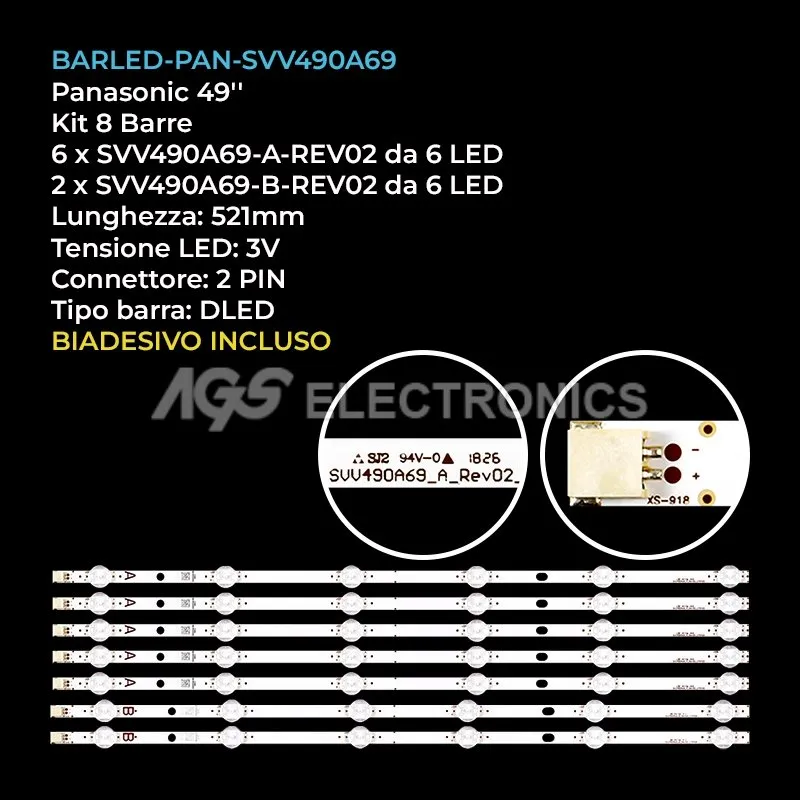 kit 8 barre LED retroilluminazione per Panasonic 49 pollici modello TX49GS352B