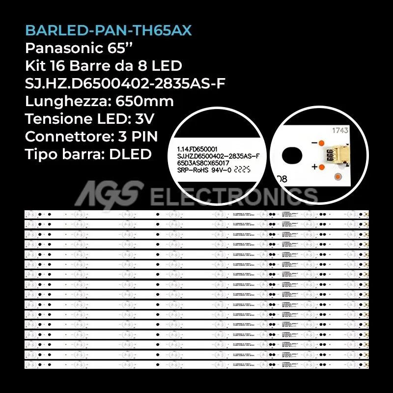 kit 16 barre LED retroilluminazione per Akai 65 pollici modello AKTV651TS