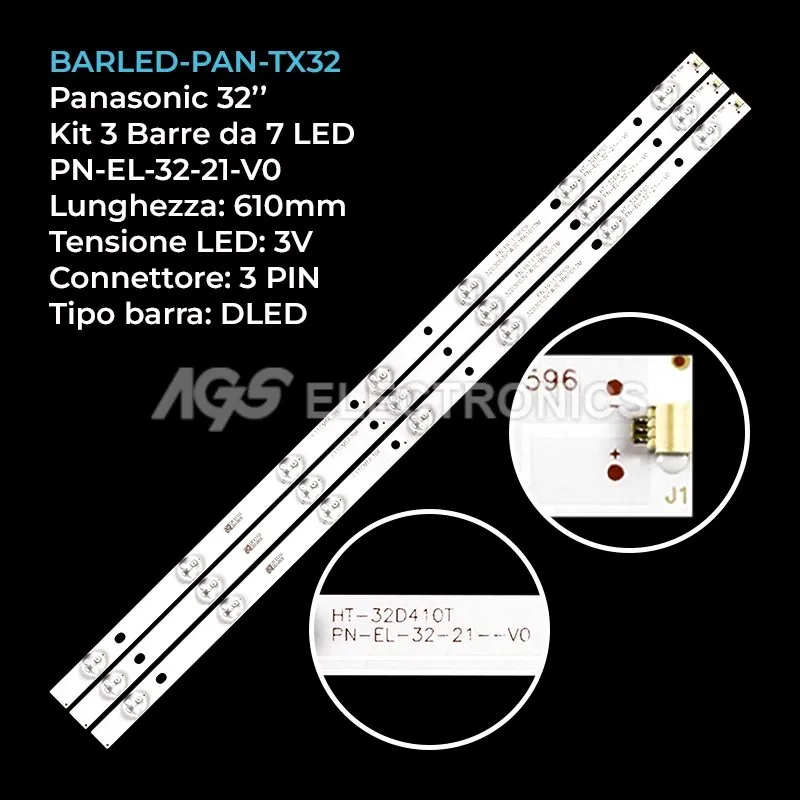 kit 3 barre LED retroilluminazione per Panasonic 32 pollici modello TX32FS503B