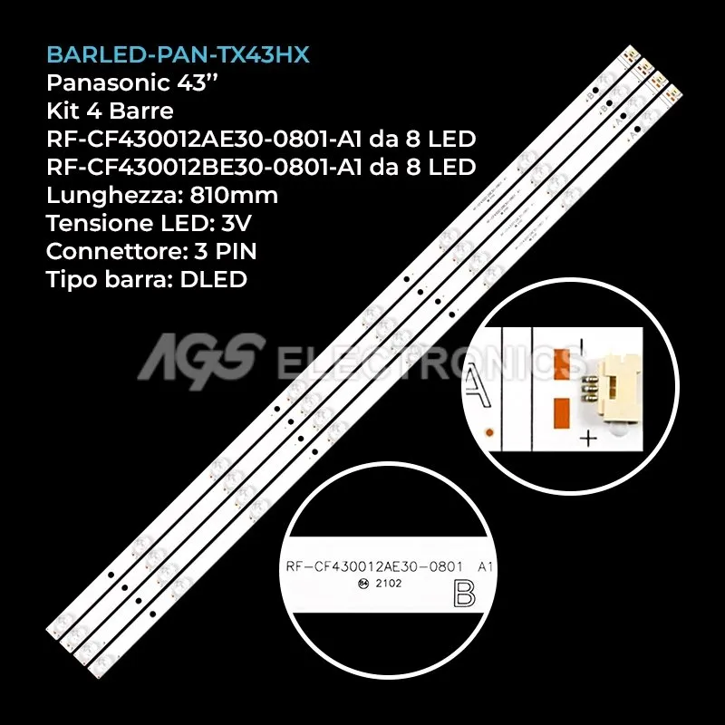 kit 4 barre LED retroilluminazione per Panasonic 43 pollici modello TX43HX710E
