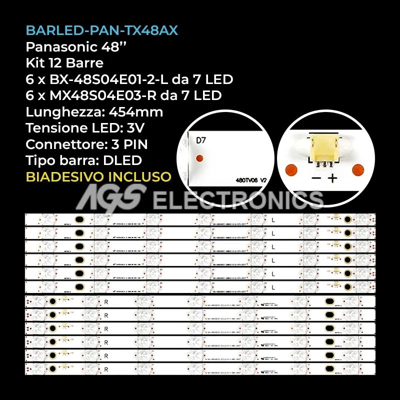 kit 12 barre LED retroilluminazione per Panasonic 48 pollici modello TX48AXR630