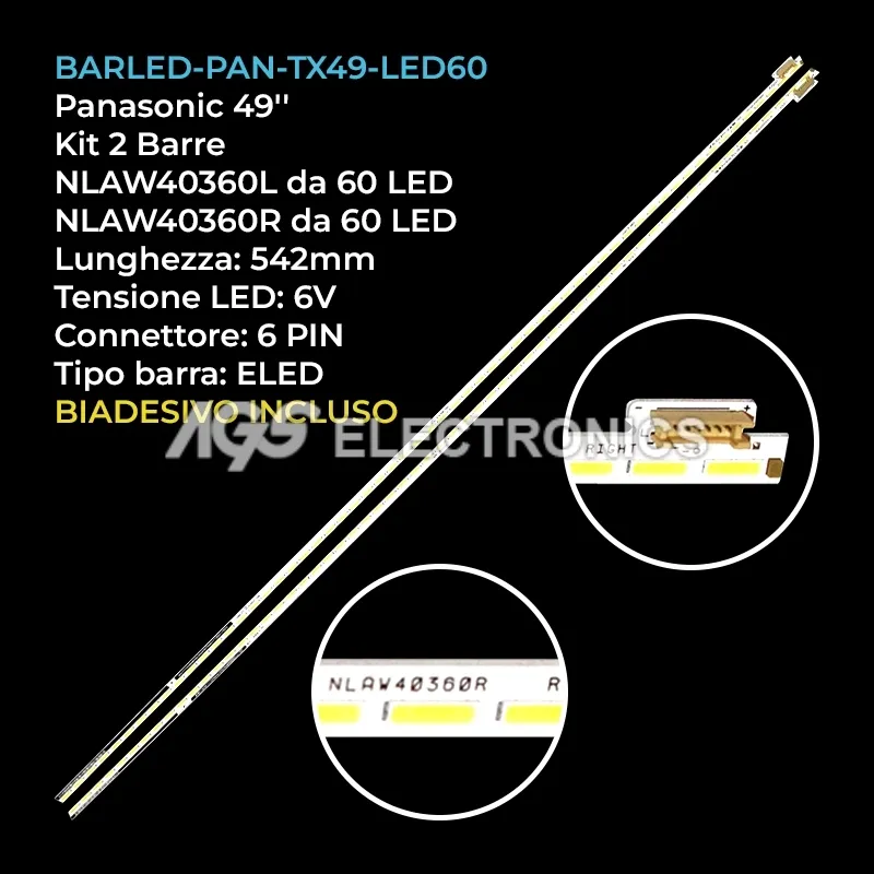kit 2 barre LED retroilluminazione per Panasonic 49 pollici modello TX49DX650B