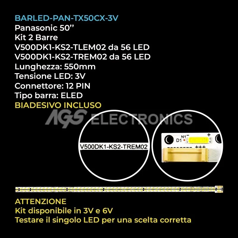 kit 2 barre LED retroilluminazione per Panasonic 50 pollici modello TX50CX700E