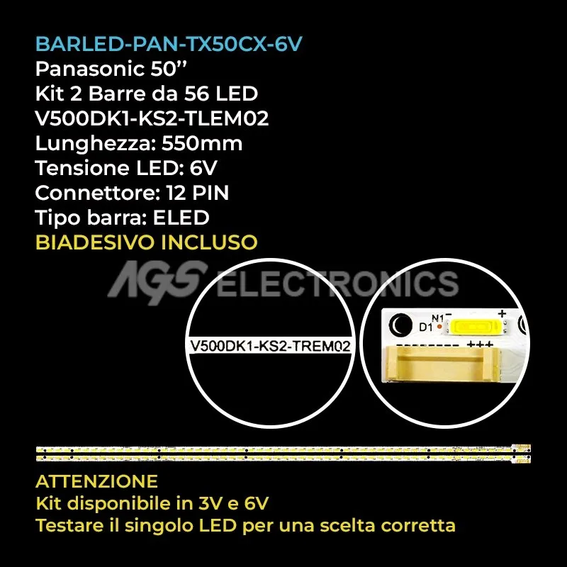 kit 2 barre LED retroilluminazione per Panasonic 50 pollici modello TX50CXM710